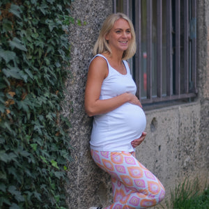Schwangerschaftsmode pink orange gemustert leggings